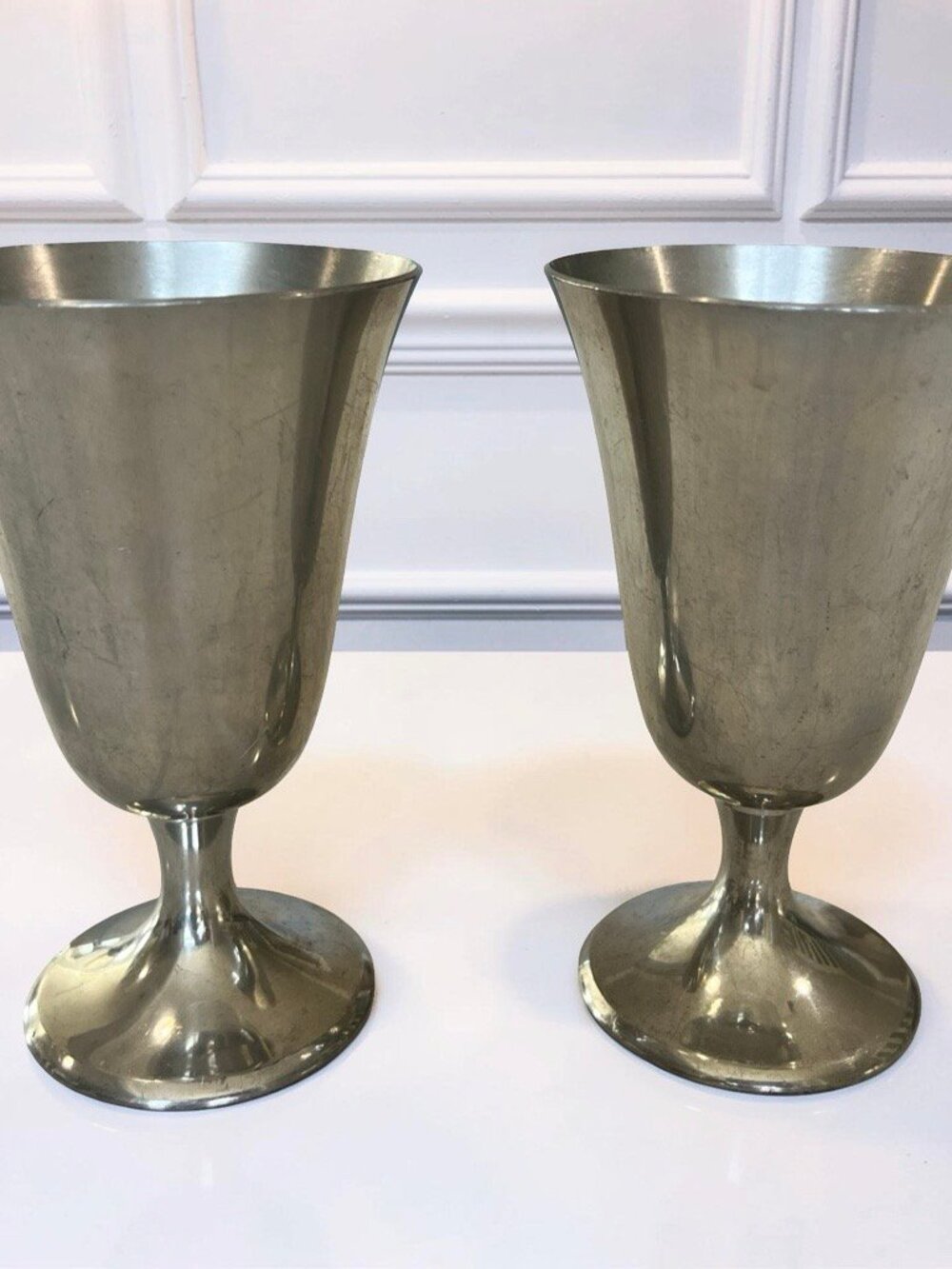 Set of 2 Vintage Kirk Stieff Pewter Water / Wine Goblets 6" Tall P55